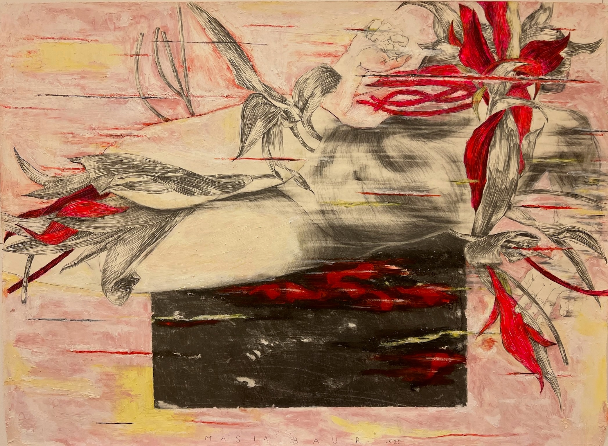 Withering Form, pencil and oil stick on paper