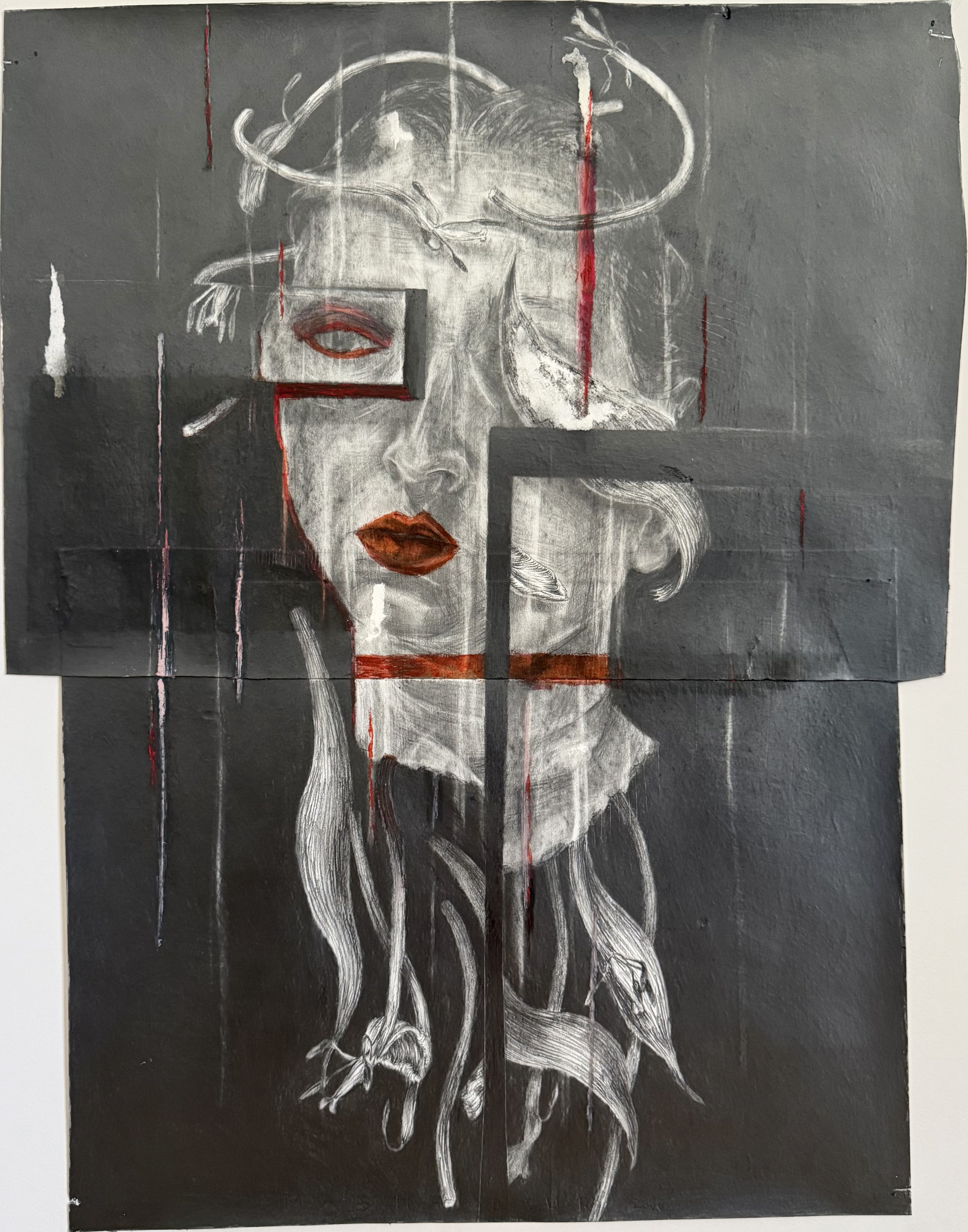 Eden Is Falling And You Are Still Judging Me, pencil and oil stick on paper